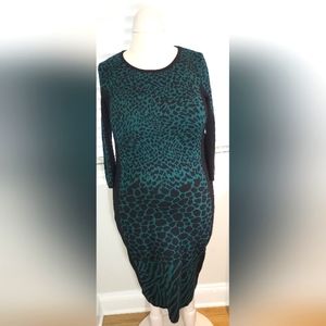Danny and Nicole Spruce/Black Animal Print Midi Sweater Dress NWT